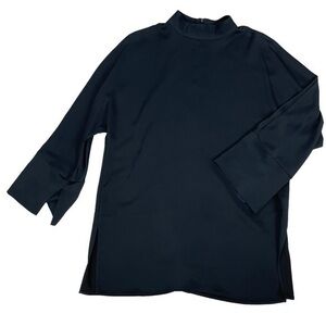 Zara Women Blouse Mock Neck Tunic | Sz. Large | Blue